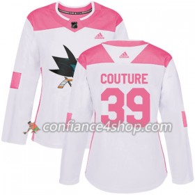 Adidas Maillot de Hockey San Jose Sharks Logan Couture 39 2017-2018 Blanc Rose Fashion Authentic - Femme